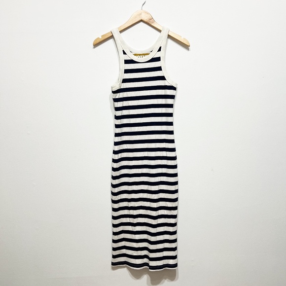 Mother Move It The Chin Ups Midi Dress Scoop Neck Blue White Stripe Ribbed Small - Picture 1 of 4